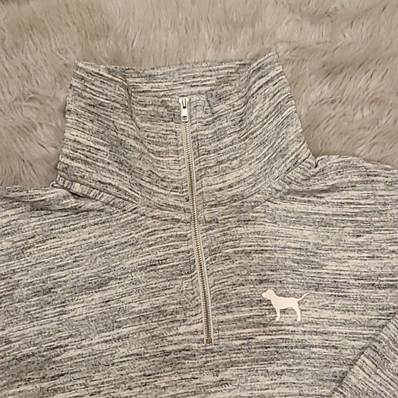 Pink by victoria secret gray quarter zip swtmeatshirt with lace up sides size xs - Picture 2 of 6